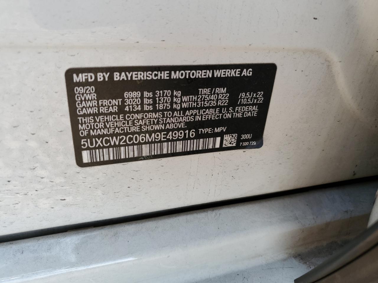 2021 BMW X7 VIN 5UXCW2C06M9E49916 Copart auction photo, front end damage thumbnail 16