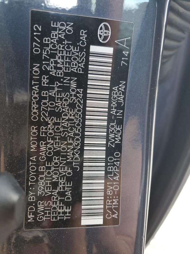2012 Toyota Prius VIN JTDKN3DU5C5502244 Copart auction photo, front end / minor dent/scratches damage thumbnail 12