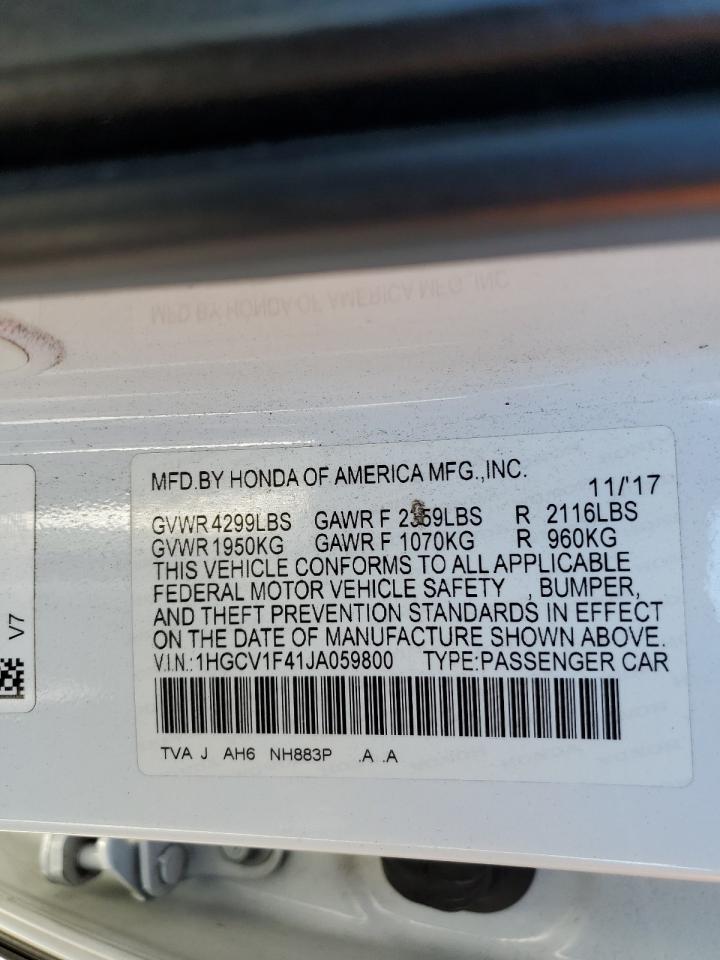 2018 Honda Accord VIN 1HGCV1F41JA059800 Copart auction photo, front end / minor dent/scratches damage thumbnail 14