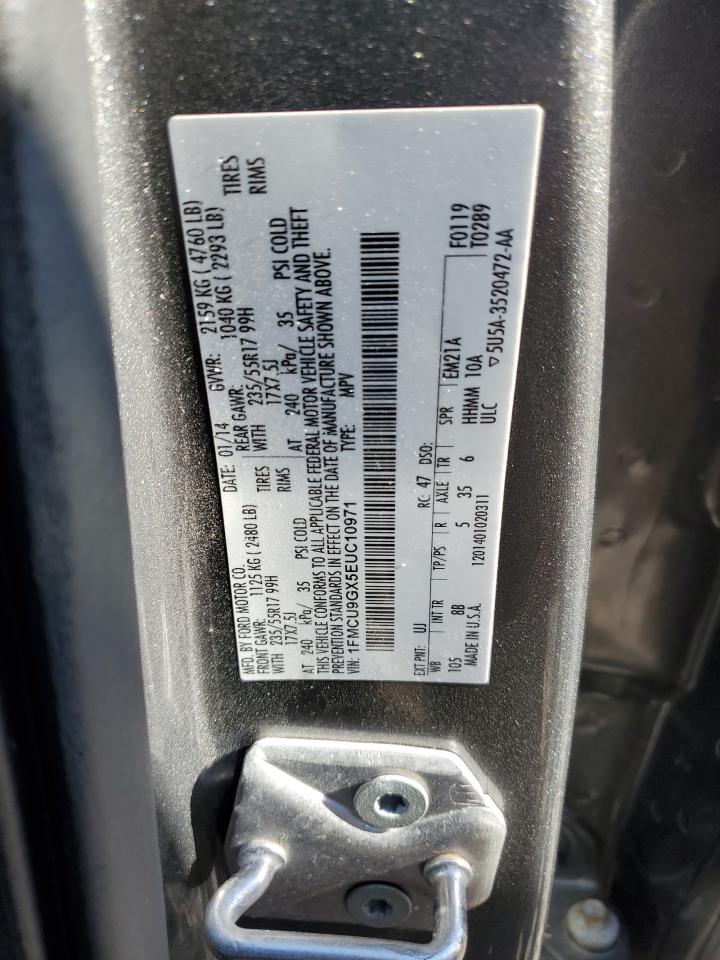 2014 Ford Escape VIN 1FMCU9GX5EUC10971 Copart auction photo, side / rear end damage thumbnail 13