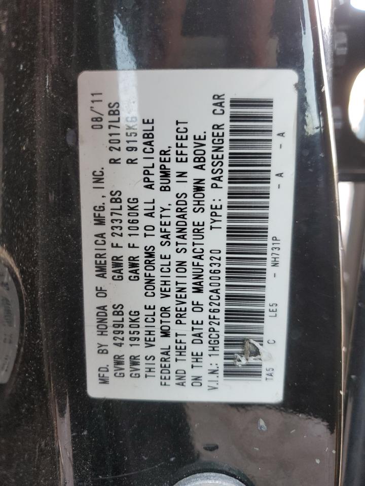 2012 Honda Accord VIN 1HGCP2F62CA006320 Copart auction photo, front end / minor dent/scratches damage thumbnail 12