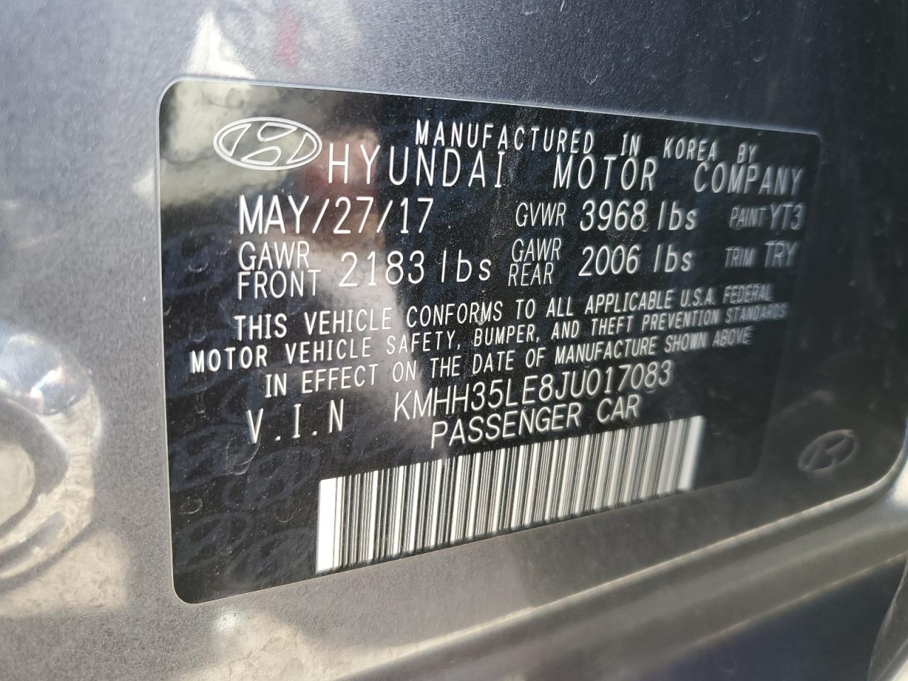 2018 Hyundai Elantra VIN KMHH35LE8JU017083 Copart auction photo, rear end damage thumbnail 14