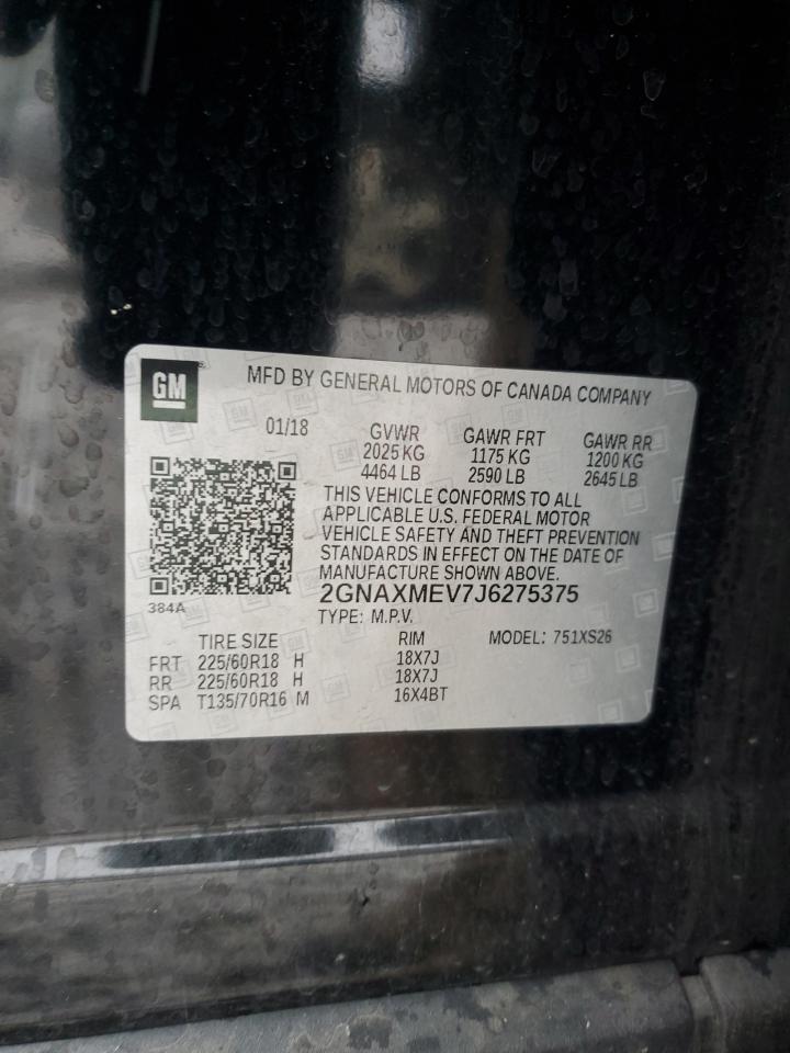 2018 Chevrolet Equinox VIN 2GNAXMEV7J6275375 Copart auction photo, front end damage thumbnail 13