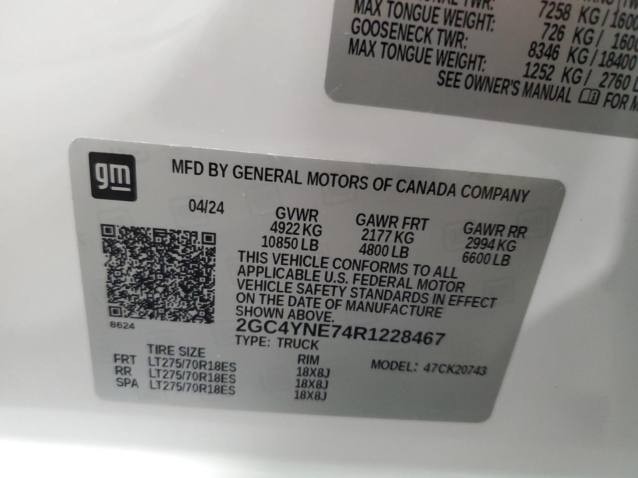2024 Chevrolet Silverado VIN 2GC4YNE74R1228467 Copart auction photo, front end / rear end damage thumbnail 12