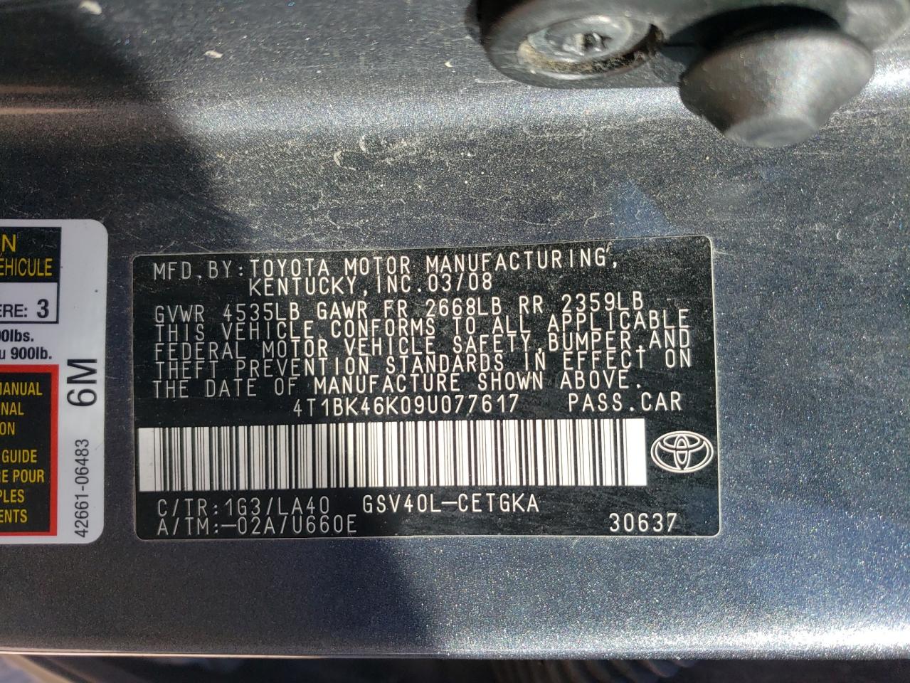 2009 Toyota Camry VIN 4T1BK46K09U077617 Copart auction photo, front end / minor dent/scratches damage thumbnail 12