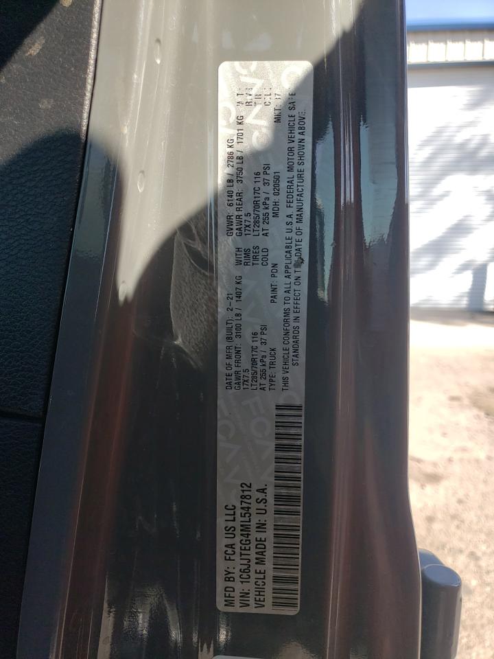 2021 Jeep Gladiator VIN 1C6JJTEG4ML547812 Copart auction photo, rear end damage thumbnail 14
