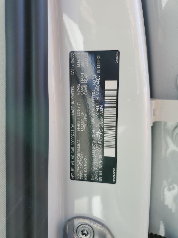 2022 Volvo XC90 VIN YV4102PK9N1860873 Copart auction photo, front end damage thumbnail 15
