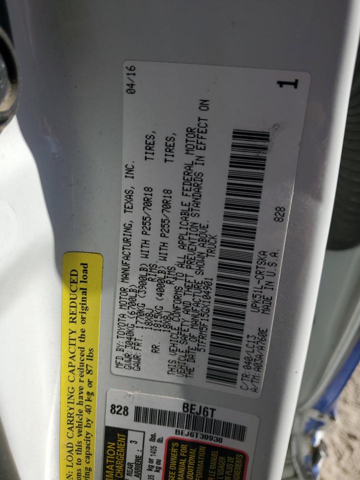 2016 Toyota Tundra VIN 5TFRM5F15GX104901 Copart auction photo, all over damage thumbnail 14