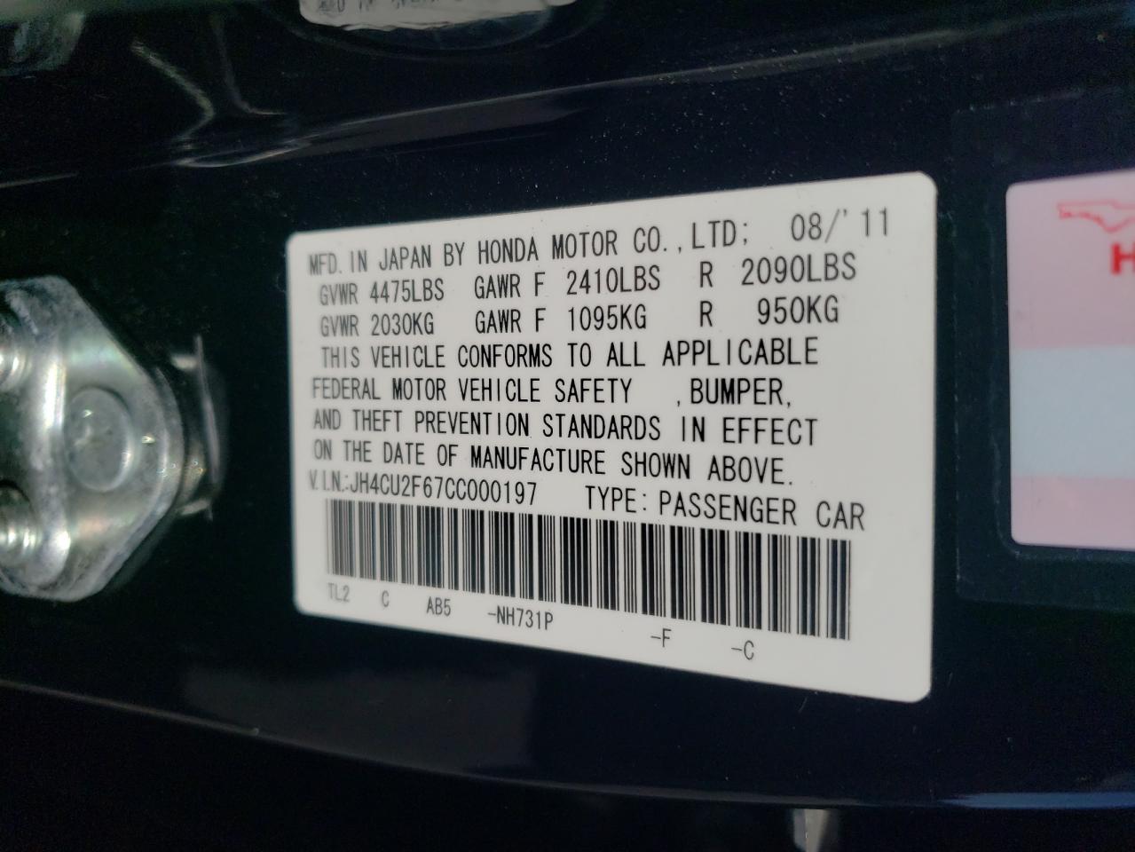 2012 Acura TSX VIN JH4CU2F67CC000197 Copart auction photo, front end damage thumbnail 12