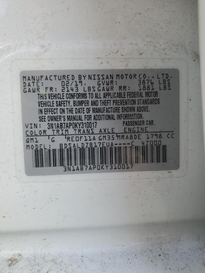 2019 Nissan Sentra VIN 3N1AB7AP0KY310017 Copart auction photo, rear end damage thumbnail 12