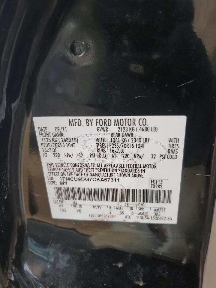 2012 Ford Escape VIN 1FMCU9DG7CKA67311 Copart auction photo, side / mechanical damage thumbnail 12