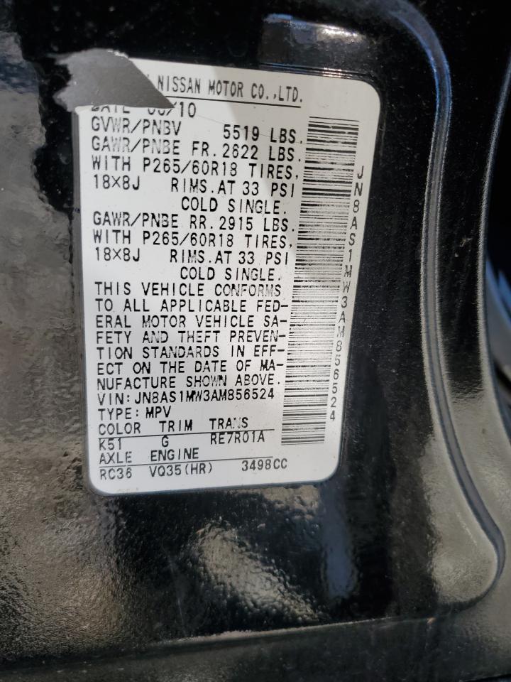 2010 Infiniti FX VIN JN8AS1MW3AM856524 Copart auction photo, all over damage thumbnail 13