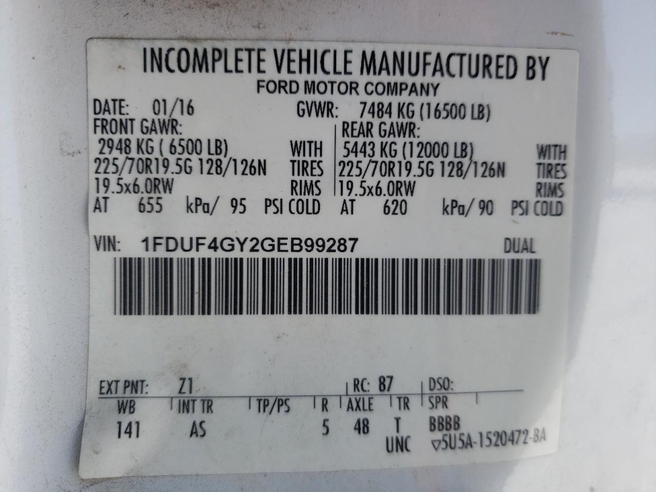2016 Ford F450 VIN 1FDUF4GY2GEB99287 Copart auction photo, side / minor dent/scratches damage thumbnail 12