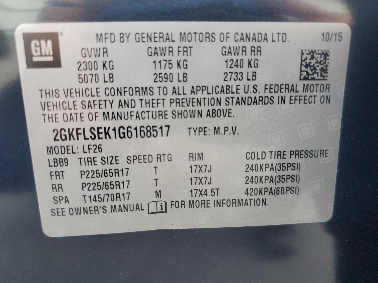 2016 GMC Terrain VIN 2GKFLSEK1G6168517 Copart auction photo, side / minor dent/scratches damage thumbnail 15