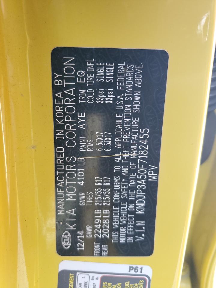 2015 KIA Soul VIN KNDJP3A50F7182455 Copart auction photo, front end / side damage thumbnail 12