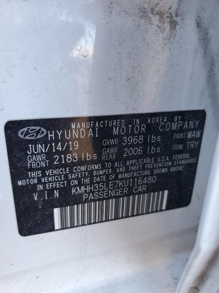 2019 Hyundai Elantra VIN KMHH35LE7KU116480 Copart auction photo, front end damage thumbnail 12