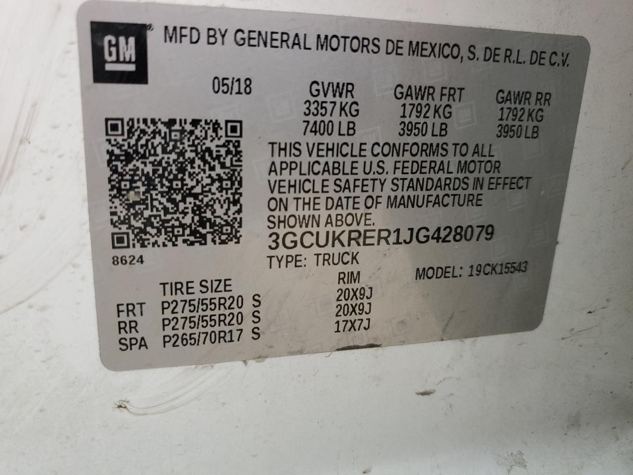 2018 Chevrolet Silverado VIN 3GCUKRER1JG428079 Copart auction photo, front end / rear end damage thumbnail 15