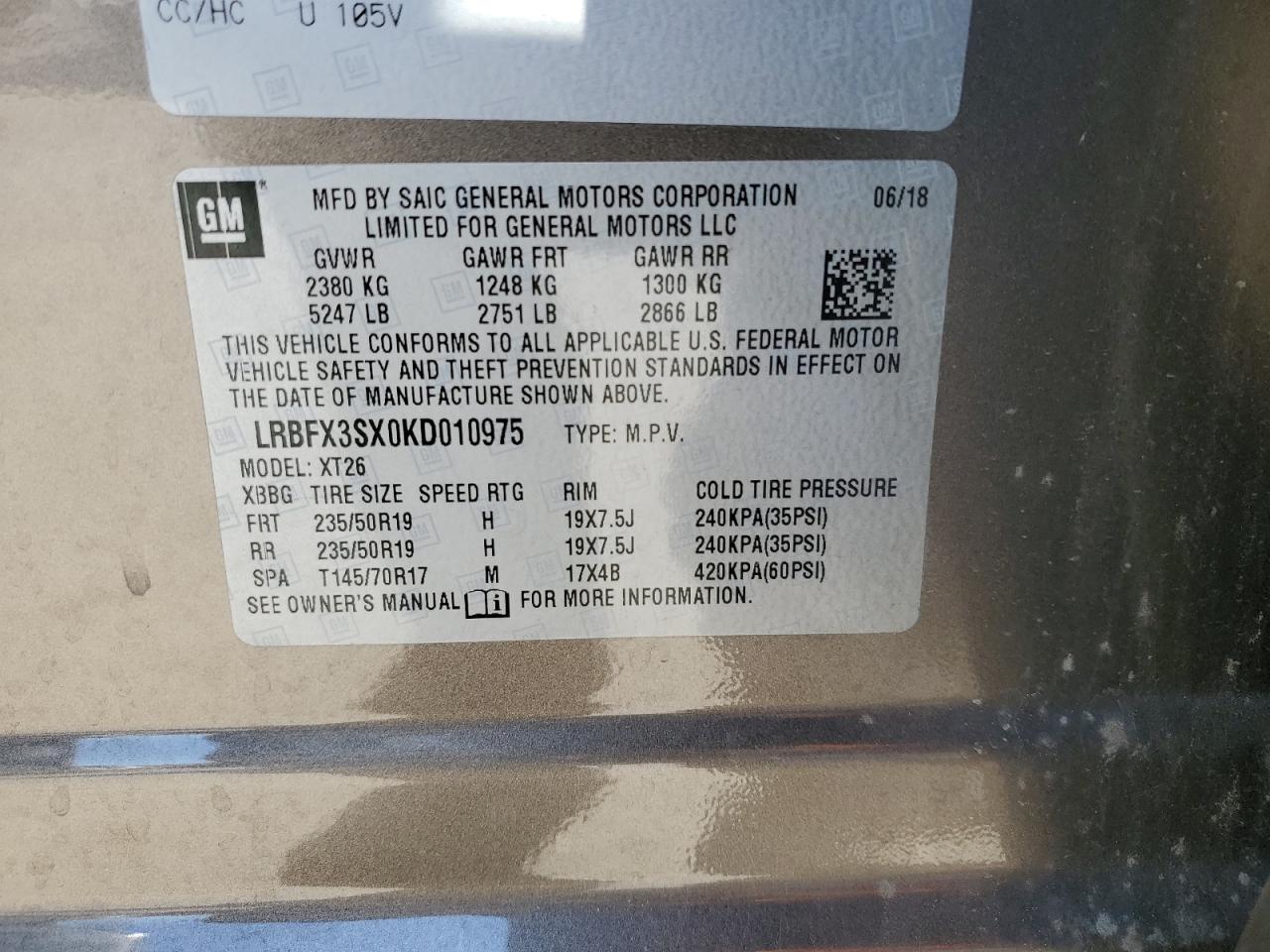 2019 Buick Envision VIN LRBFX3SX0KD010975 Copart auction photo, front end / side damage thumbnail 13