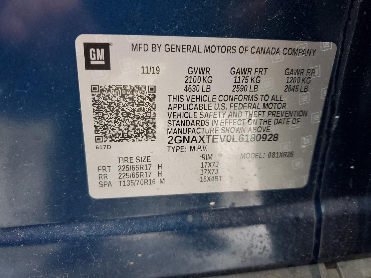 2020 Chevrolet Equinox VIN 2GNAXTEV0L6180928 Copart auction photo, front end damage thumbnail 15