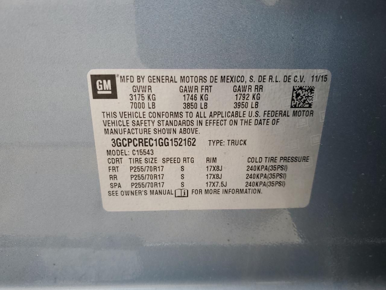 2016 Chevrolet Silverado VIN 3GCPCREC1GG152162 Copart auction photo, front end damage thumbnail 12