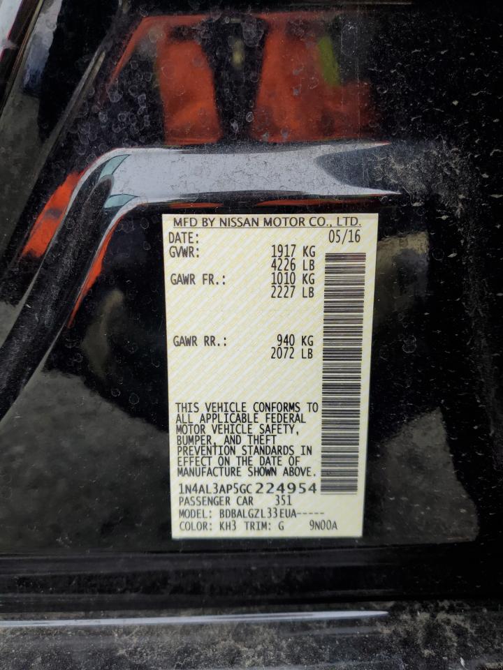 2016 Nissan Altima VIN 1N4AL3AP5GC224954 Copart auction photo, front end / side damage thumbnail 13