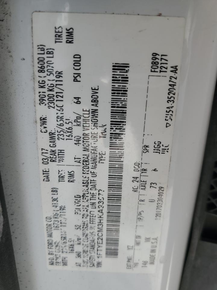 2017 Ford Transit VIN 1FTYE2CM3HKA93577 Copart auction photo, front end / undercarriage damage thumbnail 13