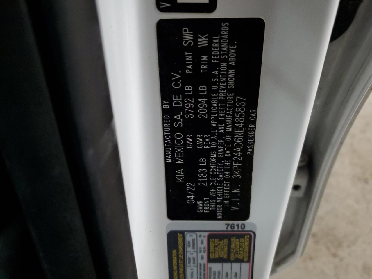 2022 KIA Forte VIN 3KPF24AD6NE485837 Copart auction photo, front end damage thumbnail 12