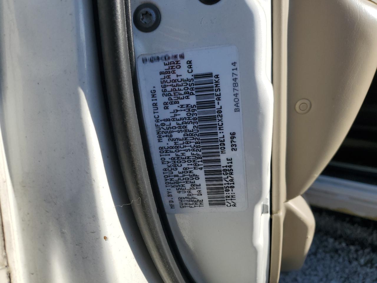 2002 Toyota Avalon VIN 4T1BF28B22U230395 Copart auction photo, front end / side damage thumbnail 12