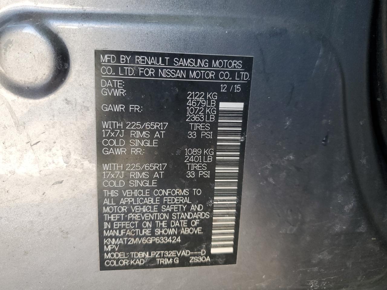 2016 Nissan Rogue VIN KNMAT2MV6GP633424 Copart auction photo, all over damage thumbnail 13
