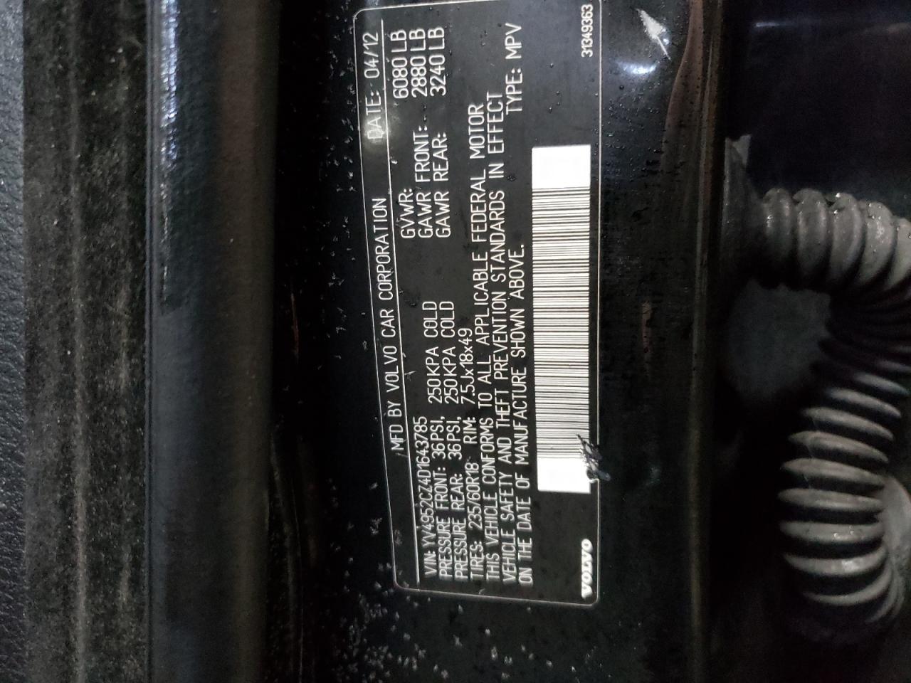 2013 Volvo XC90 VIN YV4952CZ4D1643785 Copart auction photo, rear end / minor dent/scratches damage thumbnail 13