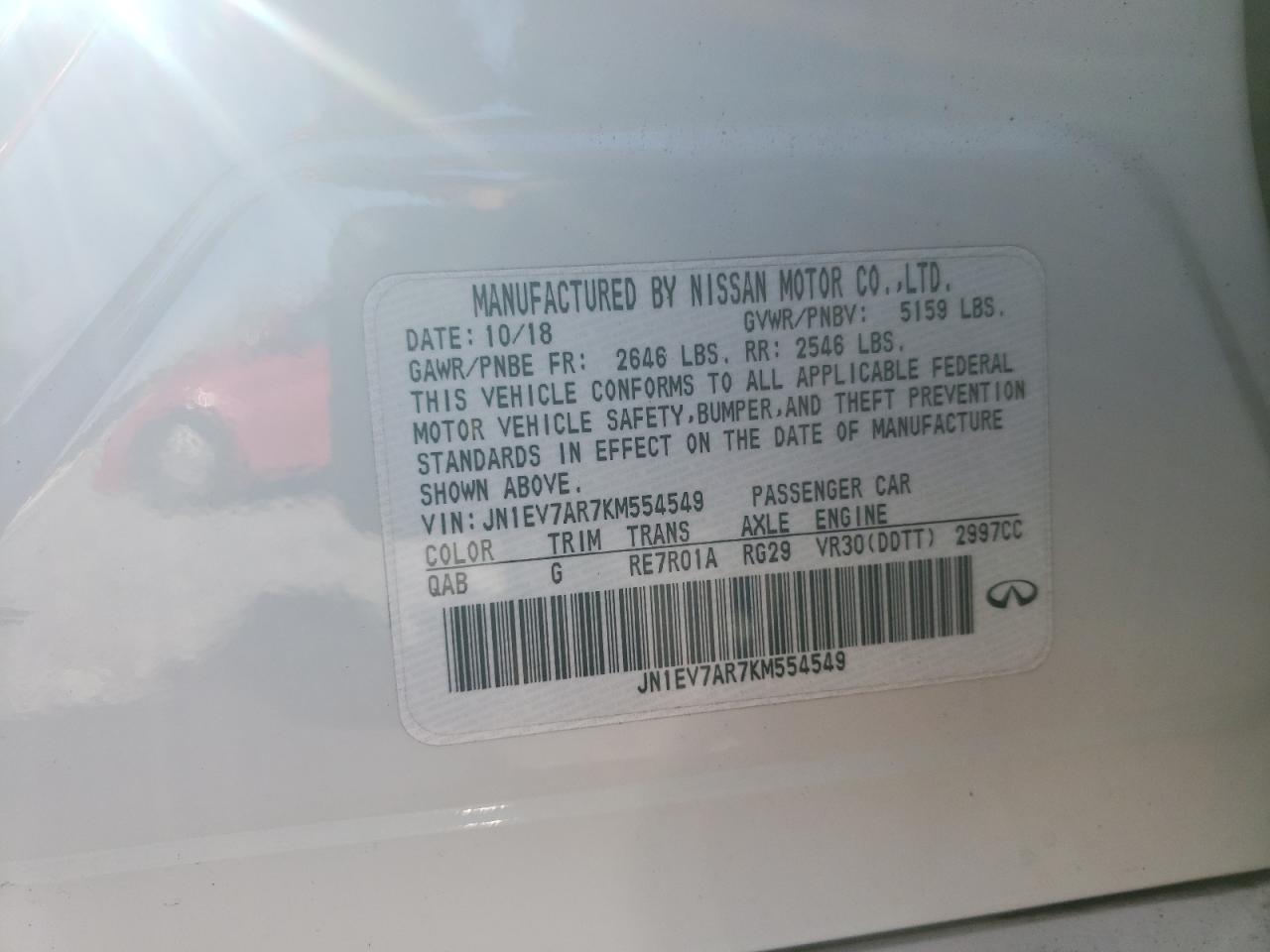 2019 Infiniti Q50 VIN JN1EV7AR7KM554549 Copart auction photo, vandalism / front end damage thumbnail 12
