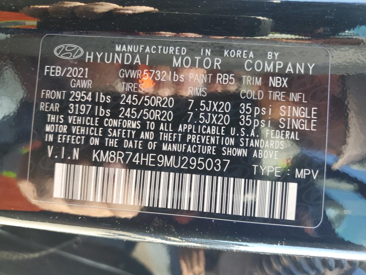 2021 Hyundai Palisade VIN KM8R74HE9MU295037 Copart auction photo, rear end damage thumbnail 15