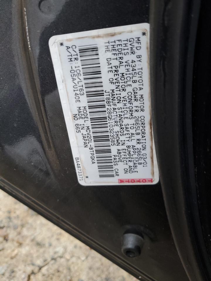 2001 Lexus ES VIN JT8BF28G610323585 Copart auction photo, front end damage thumbnail 12