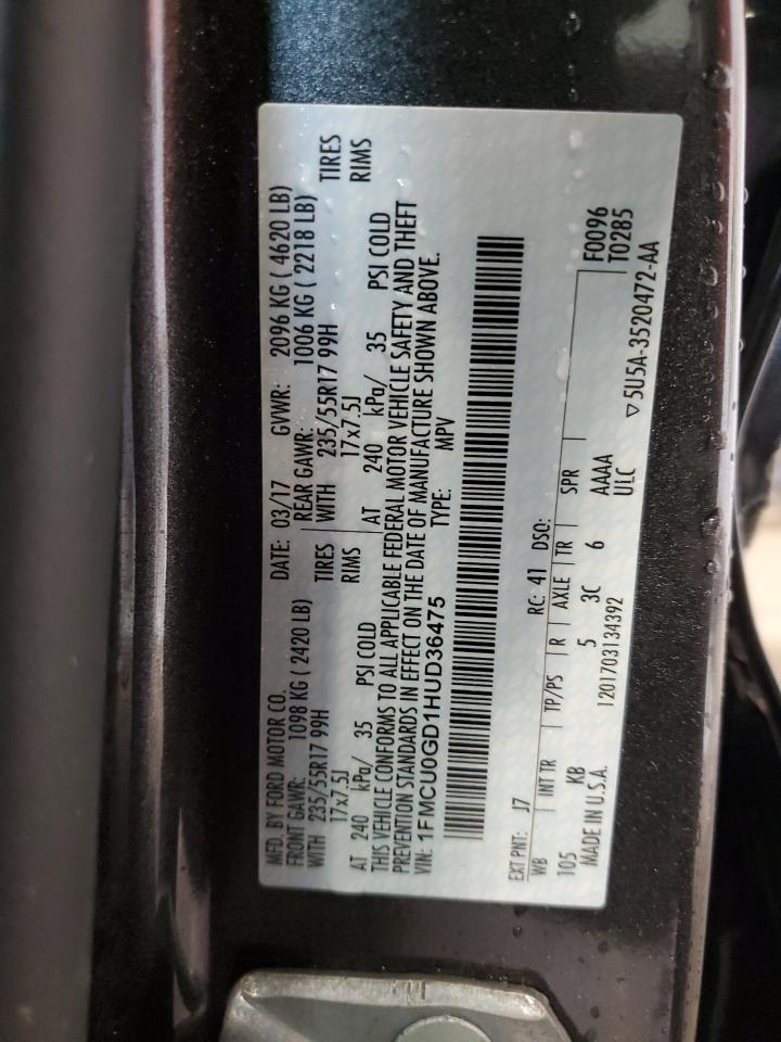 2017 Ford Escape VIN 1FMCU0GD1HUD36475 Copart auction photo, side / rear end damage thumbnail 13