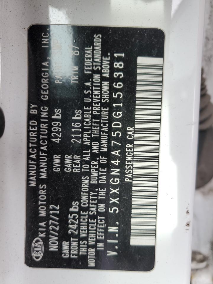 2013 KIA Optima VIN 5XXGN4A75DG156381 Copart auction photo, side / minor dent/scratches damage thumbnail 12