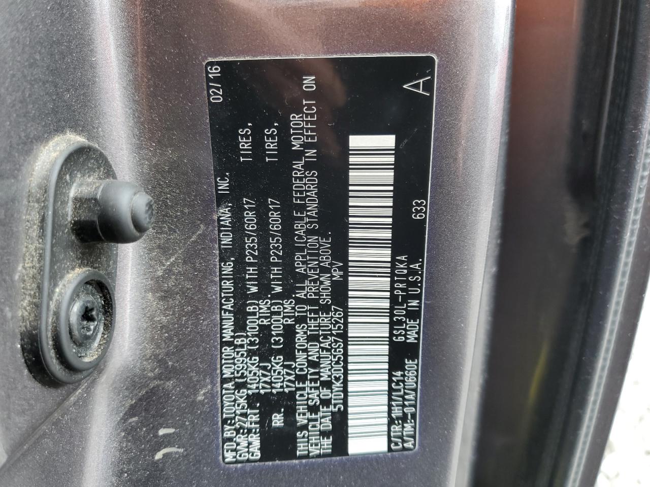 2016 Toyota Sienna VIN 5TDYK3DC5GS715267 Copart auction photo, front end / side damage thumbnail 16