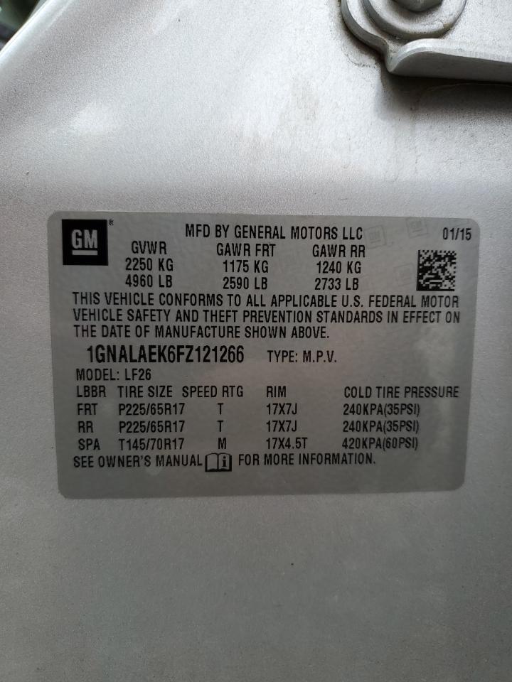 2015 Chevrolet Equinox VIN 1GNALAEK6FZ121266 Copart auction photo, front end damage thumbnail 15