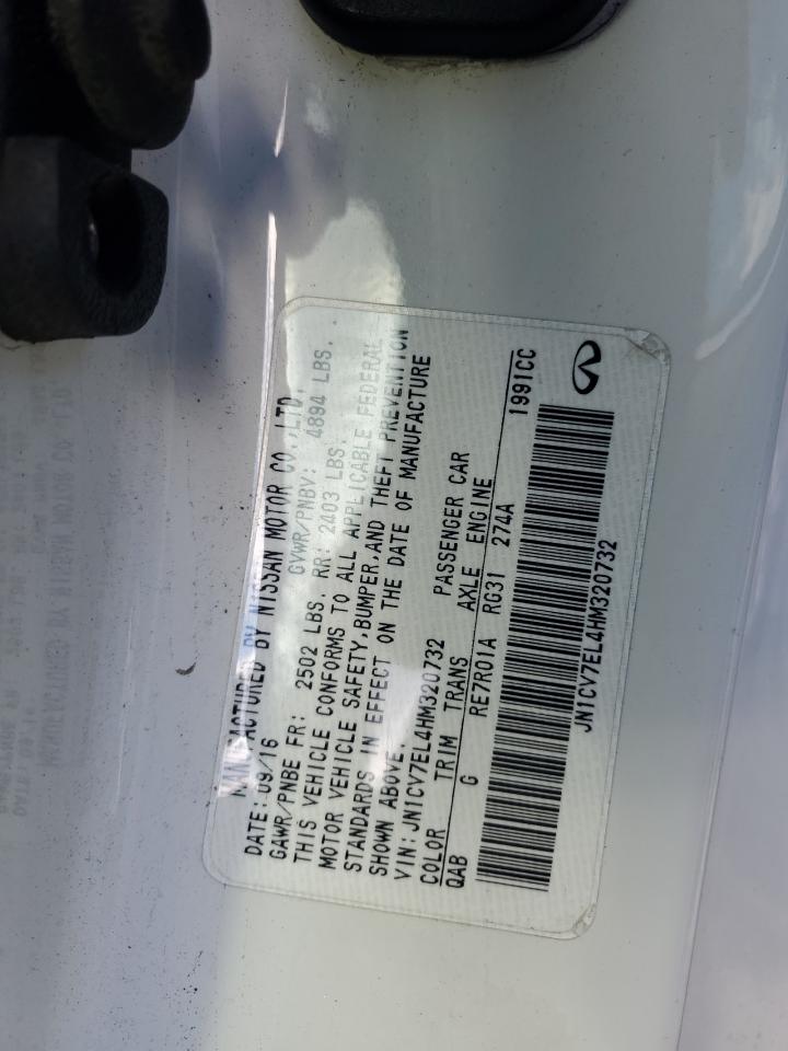 2017 Infiniti Q60 VIN JN1CV7EL4HM320732 Copart auction photo, all over damage thumbnail 12