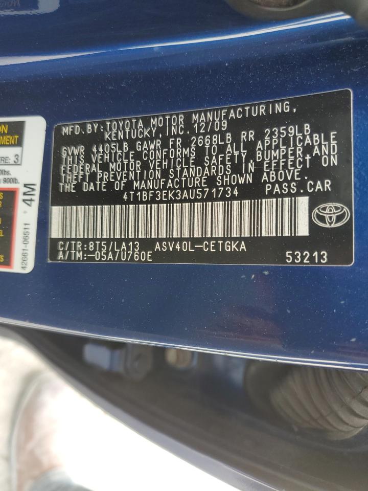 2010 Toyota Camry VIN 4T1BF3EK3AU571734 Copart auction photo, front end damage thumbnail 12