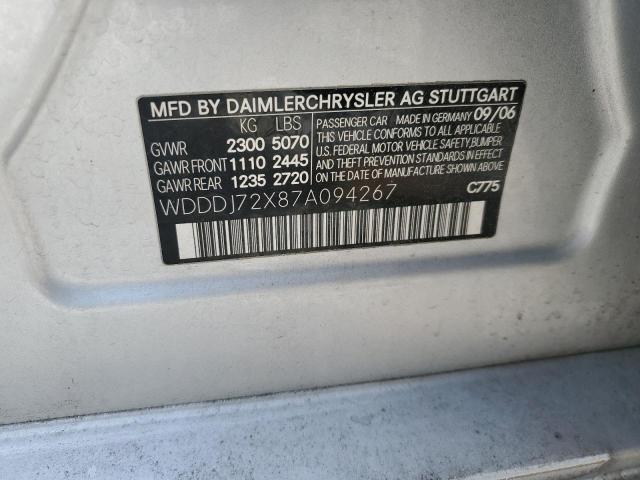 2007 Mercedes-Benz Cls-klasse VIN WDDDJ72X87A094267 Copart auction photo, side / front end damage thumbnail 12