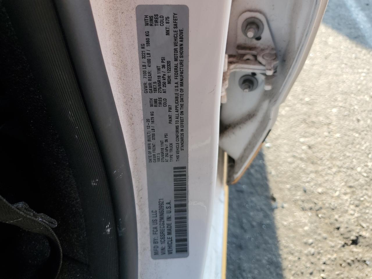 2021 RAM 1500 VIN 1C6SRECG2MN609921 Copart auction photo, front end damage thumbnail 12