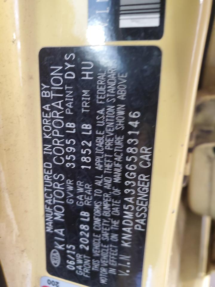 2016 KIA Rio VIN KNADM5A33G6583146 Copart auction photo, side / front end damage thumbnail 12