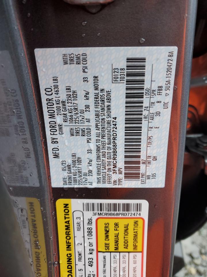 2023 Ford Bronco VIN 3FMCR9B68PRD72474 Copart auction photo, side / front end damage thumbnail 13