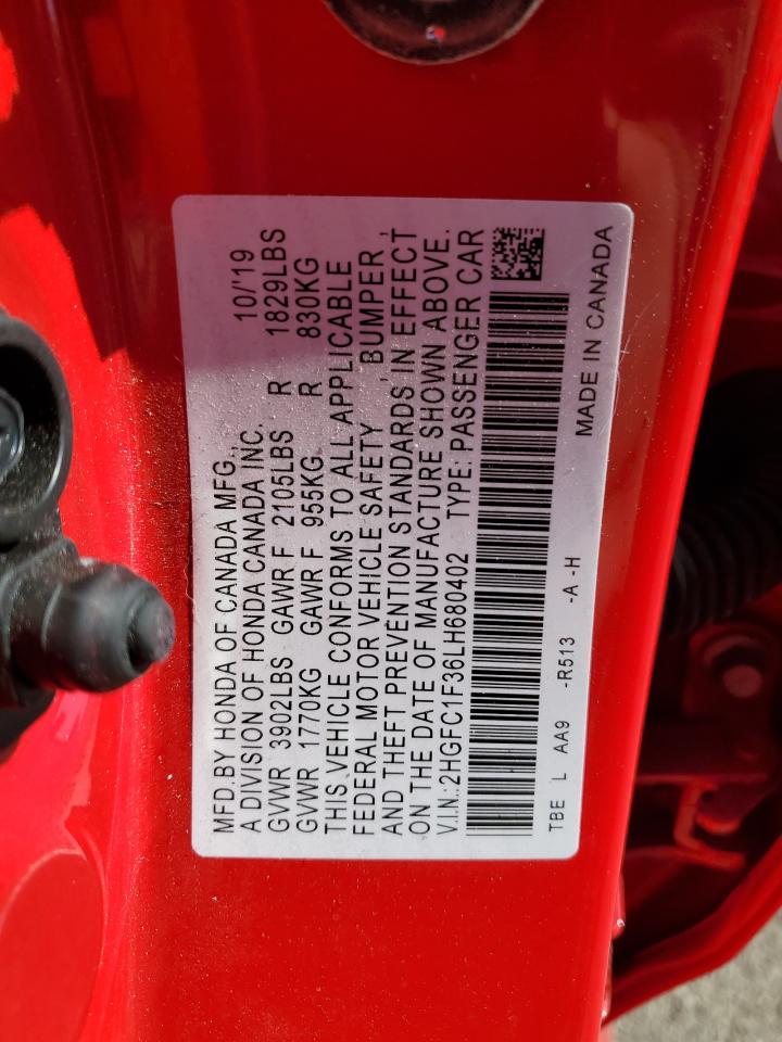 2020 Honda Civic VIN 2HGFC1F36LH680402 Copart auction photo, front end damage thumbnail 12