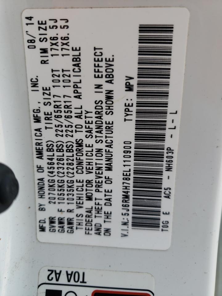 2014 Honda CR-V VIN 5J6RM4H78EL110900 Copart auction photo, front end / side damage thumbnail 13