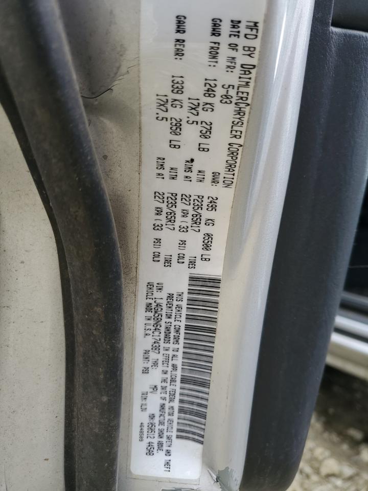 2004 Jeep Grand Cherokee VIN 1J4GW58N64C174387 Copart auction photo, front end / undercarriage damage thumbnail 13