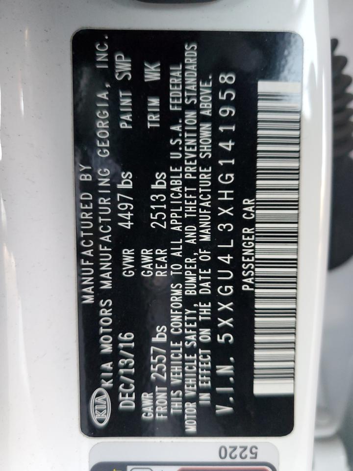 2017 KIA Optima VIN 5XXGU4L3XHG141958 Copart auction photo, front end / minor dent/scratches damage thumbnail 12