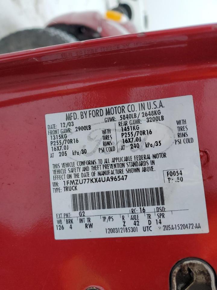 2004 Ford Explorer VIN 1FMZU77KX4UA96547 Copart auction photo, burn - engine damage thumbnail 12