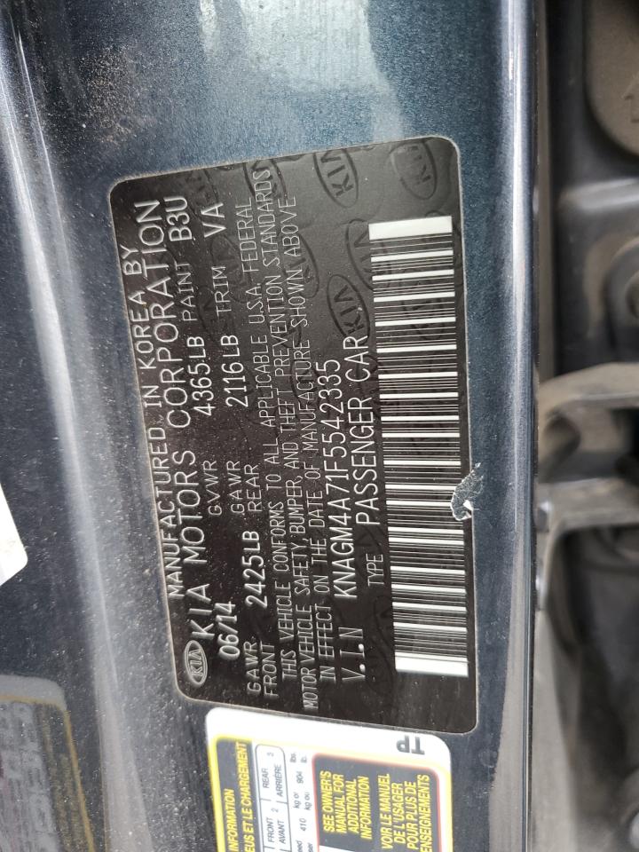 2015 KIA Optima VIN KNAGM4A71F5542335 Copart auction photo, front end damage thumbnail 15