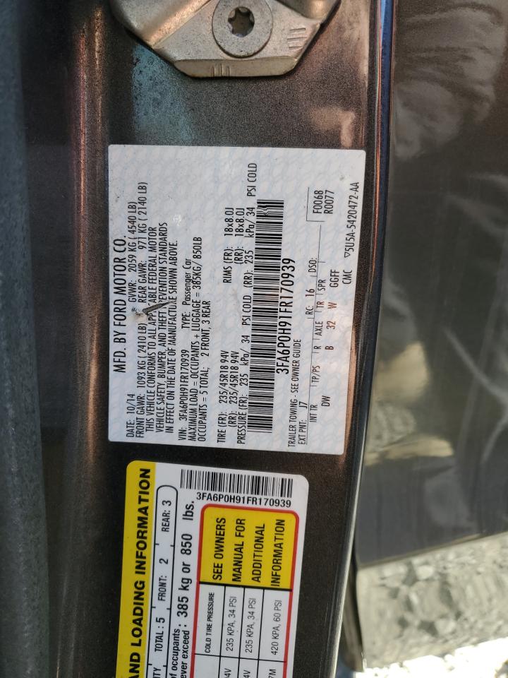 2015 Ford Fusion VIN 3FA6P0H91FR170939 Copart auction photo, side / minor dent/scratches damage thumbnail 12